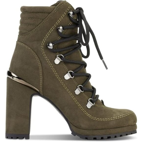 Dkny Womens Green Lug Sole Padded Lenni Block Heel Lace Up Dress Boots Size 9 - Picture 3 of 6